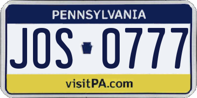 PA license plate JOS0777