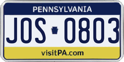 PA license plate JOS0803