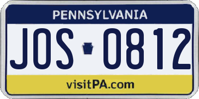 PA license plate JOS0812