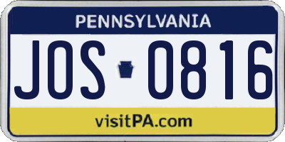 PA license plate JOS0816