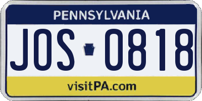 PA license plate JOS0818