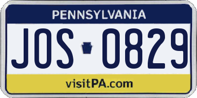 PA license plate JOS0829