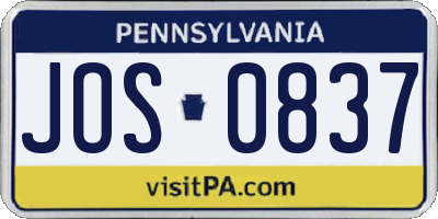 PA license plate JOS0837
