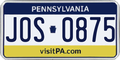 PA license plate JOS0875