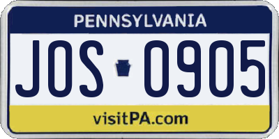 PA license plate JOS0905