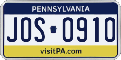 PA license plate JOS0910