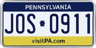 PA license plate JOS0911