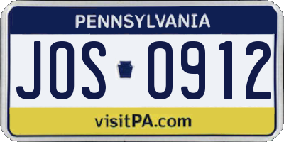 PA license plate JOS0912