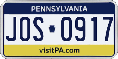 PA license plate JOS0917