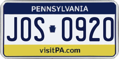 PA license plate JOS0920