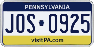 PA license plate JOS0925