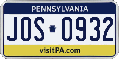 PA license plate JOS0932