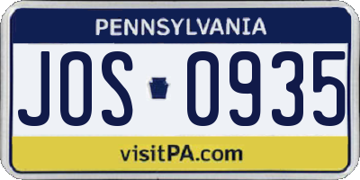 PA license plate JOS0935