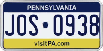PA license plate JOS0938