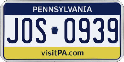PA license plate JOS0939