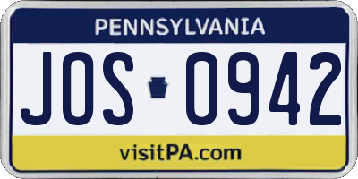 PA license plate JOS0942
