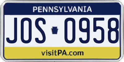 PA license plate JOS0958