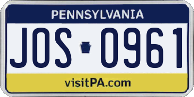 PA license plate JOS0961