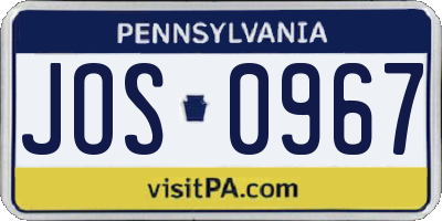 PA license plate JOS0967