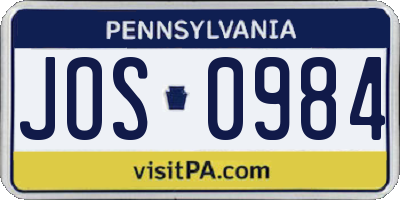 PA license plate JOS0984