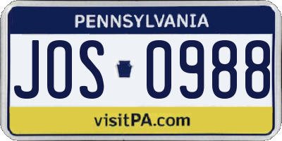 PA license plate JOS0988