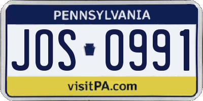 PA license plate JOS0991