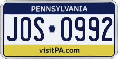 PA license plate JOS0992