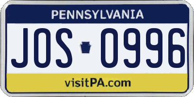 PA license plate JOS0996