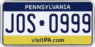 PA license plate JOS0999