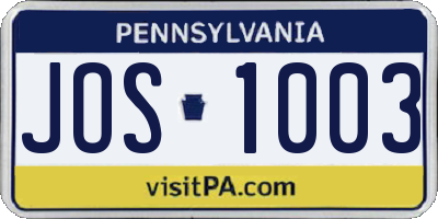 PA license plate JOS1003