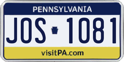 PA license plate JOS1081