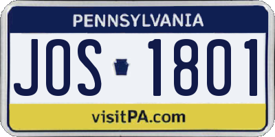 PA license plate JOS1801