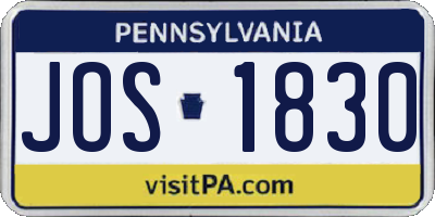 PA license plate JOS1830