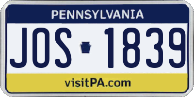 PA license plate JOS1839