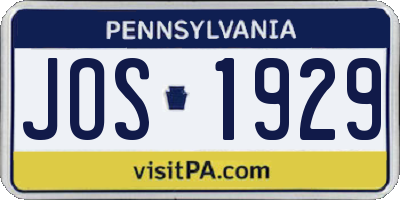 PA license plate JOS1929