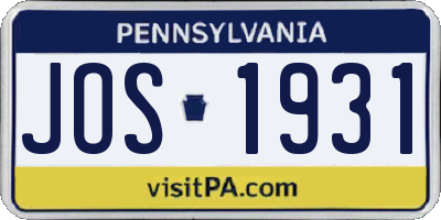 PA license plate JOS1931