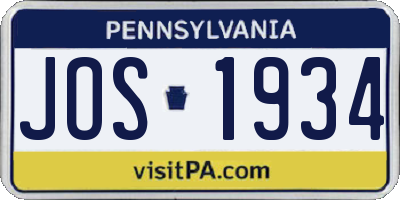 PA license plate JOS1934