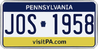 PA license plate JOS1958