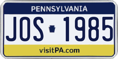 PA license plate JOS1985