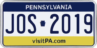 PA license plate JOS2019