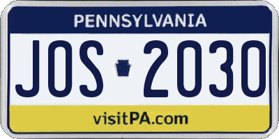 PA license plate JOS2030