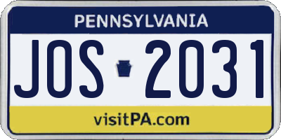 PA license plate JOS2031