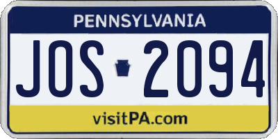 PA license plate JOS2094