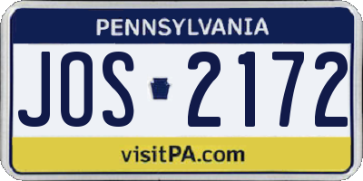 PA license plate JOS2172