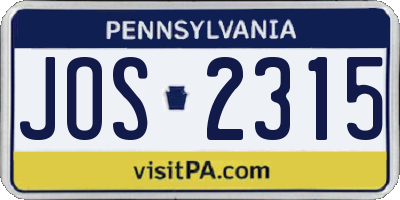 PA license plate JOS2315