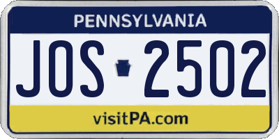 PA license plate JOS2502