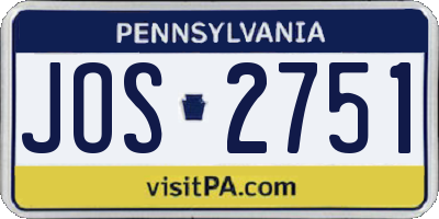 PA license plate JOS2751