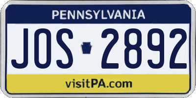 PA license plate JOS2892