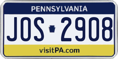 PA license plate JOS2908