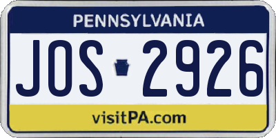 PA license plate JOS2926
